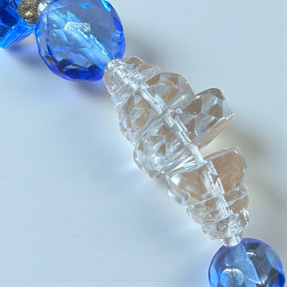 Vintage Art Deco Blue Art Glass & Rock Crystal Necklace - Picture 9 of 14